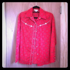 Vintage red cowgirl shirt - snap buttons